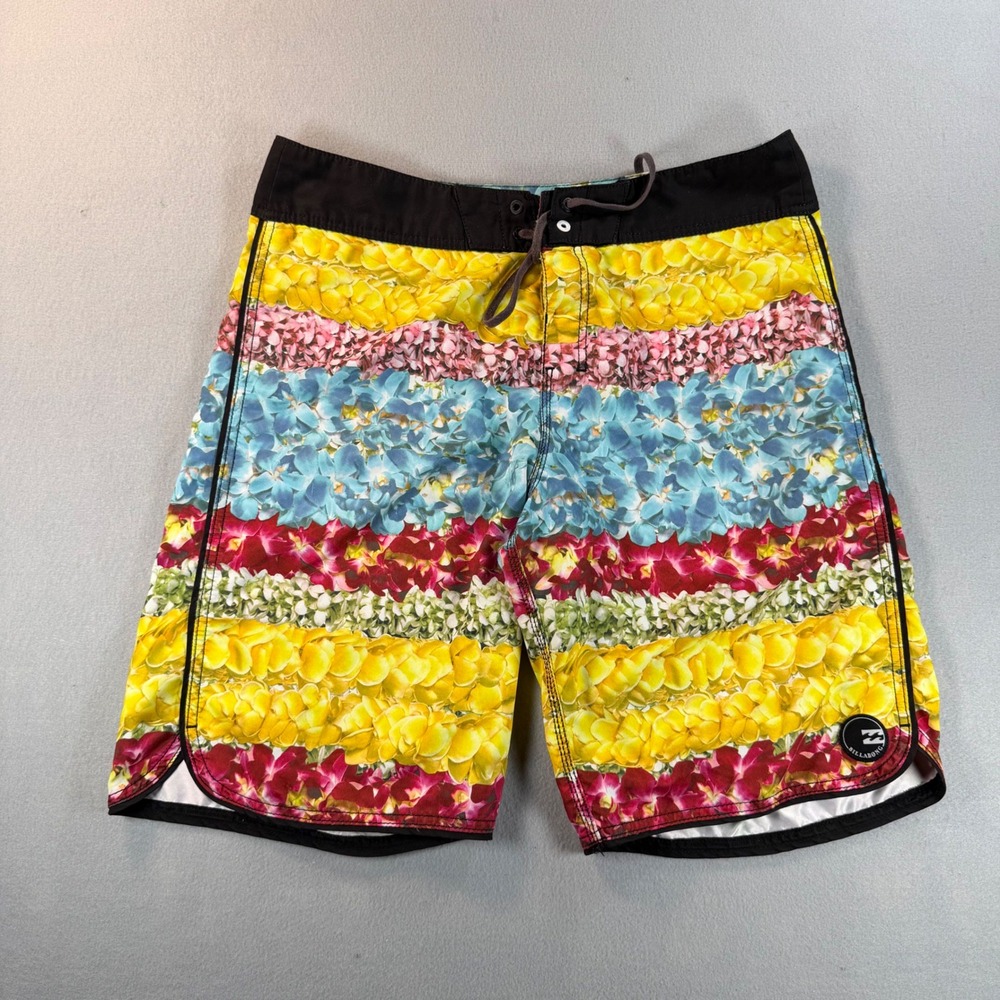 Billabong Mens Board Shorts Size 36 Hawaiian Lei Floral Print Swim Trunks Multi